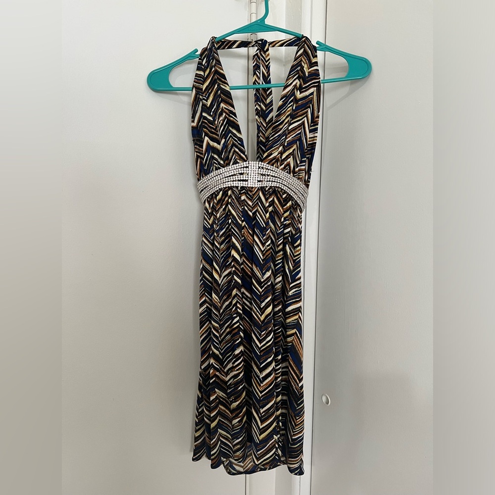 Sky 100% Silk Halter Rhinestone Mini Dress Tunic Y2K Medium $249